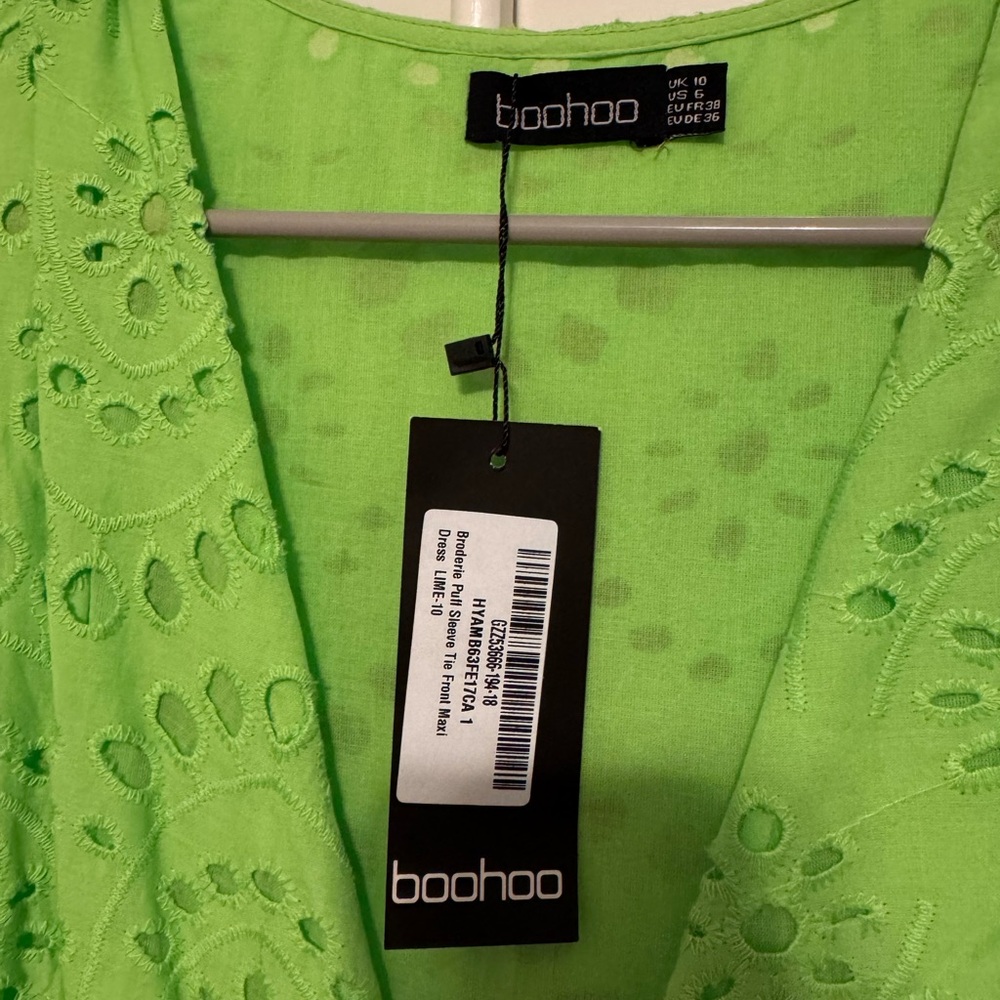 Boohoo Neon Lime Eyelet V-Neck Dress